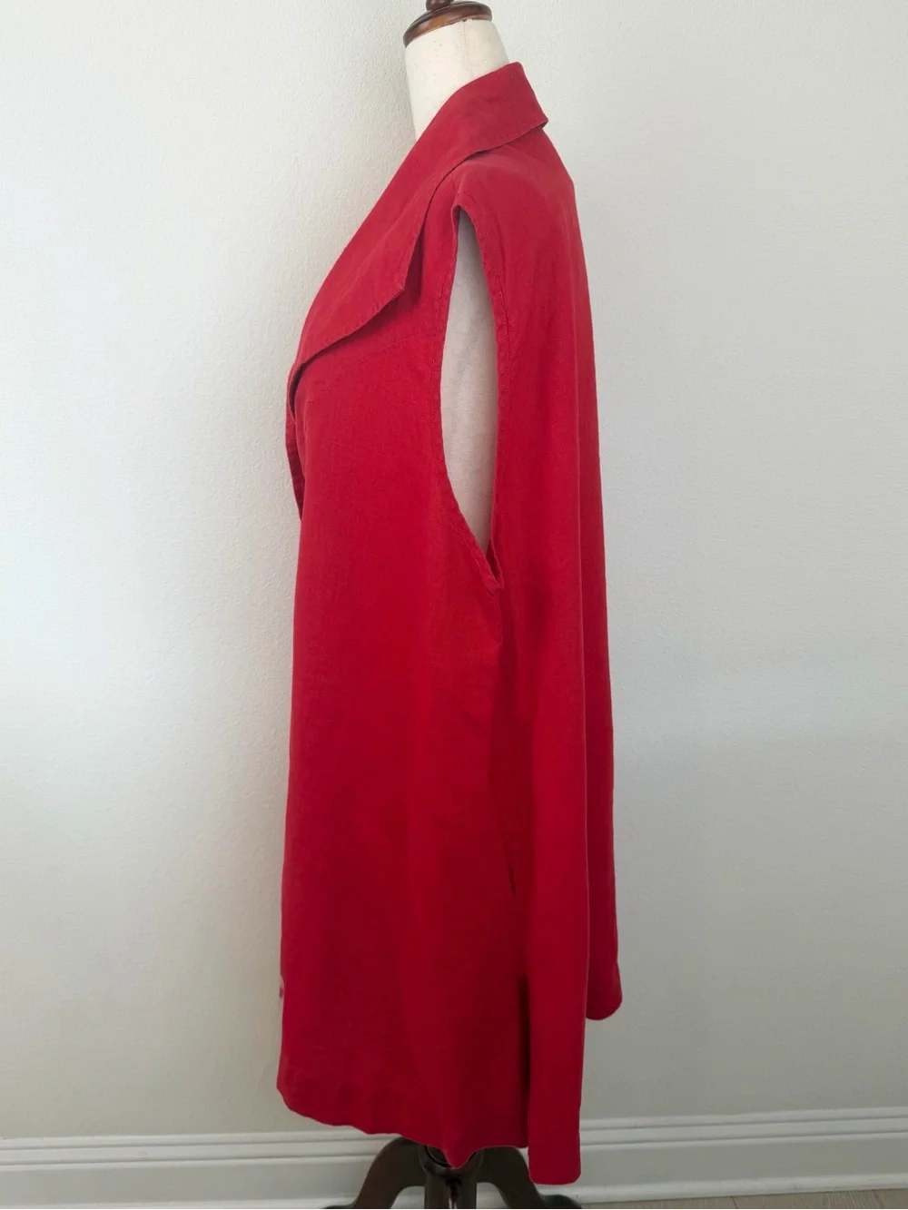 FLAX Red Linen One Button Duster Vest Size Large